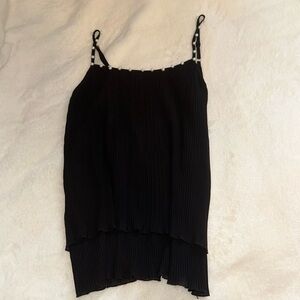 Black Tank Top with Pearl Detail